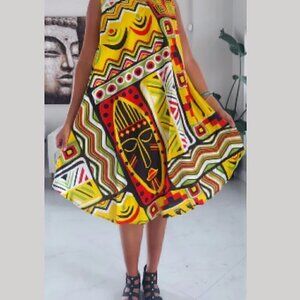 ETHNIC TRIBAL PRINT UMBRELLA BEACH DRESS LONG KAFTAN LOUNGEWEAR DUSTER